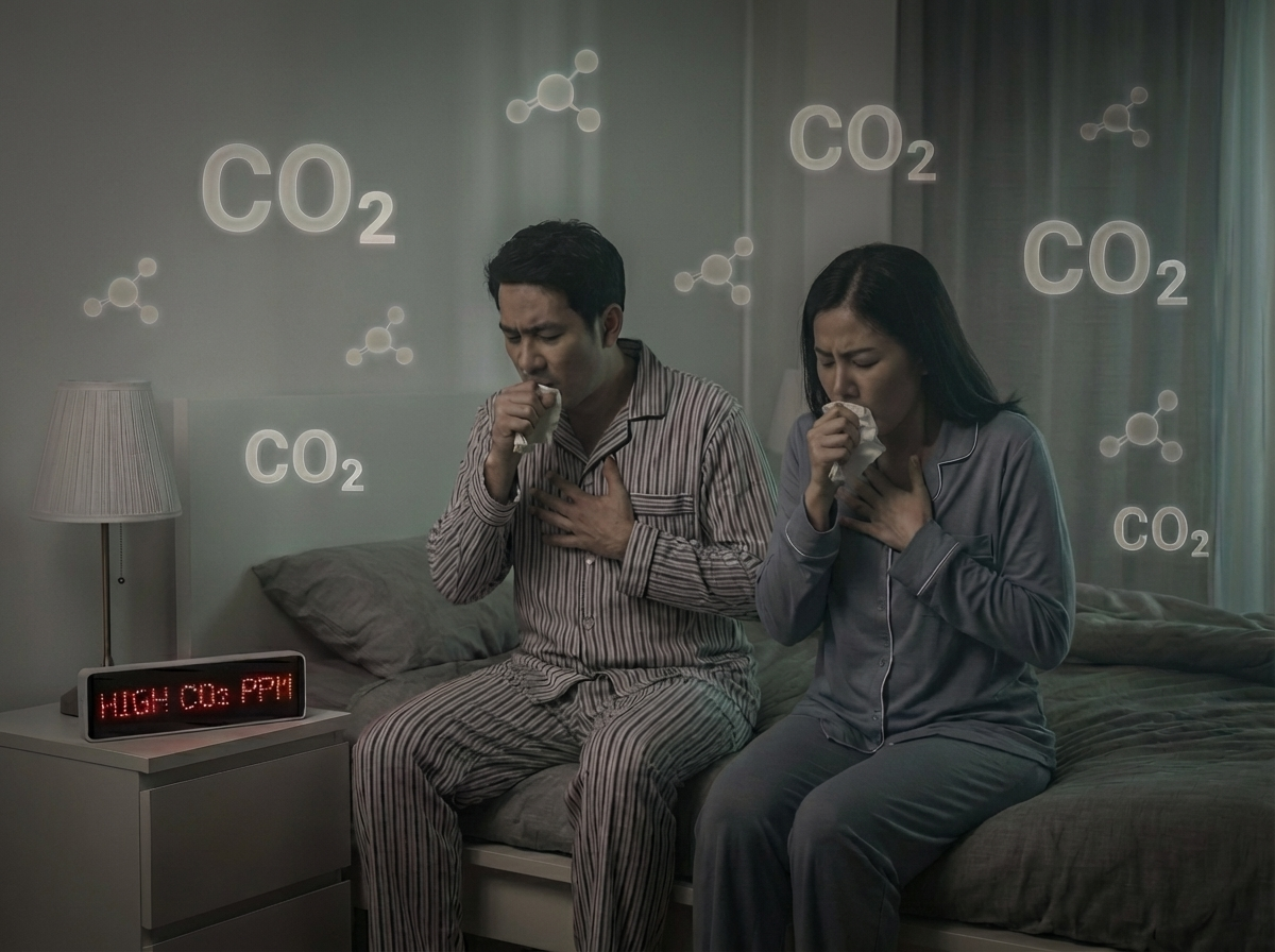 ห้องนอนที่ปิดทึบและมีปัญหา CO2 สะสม